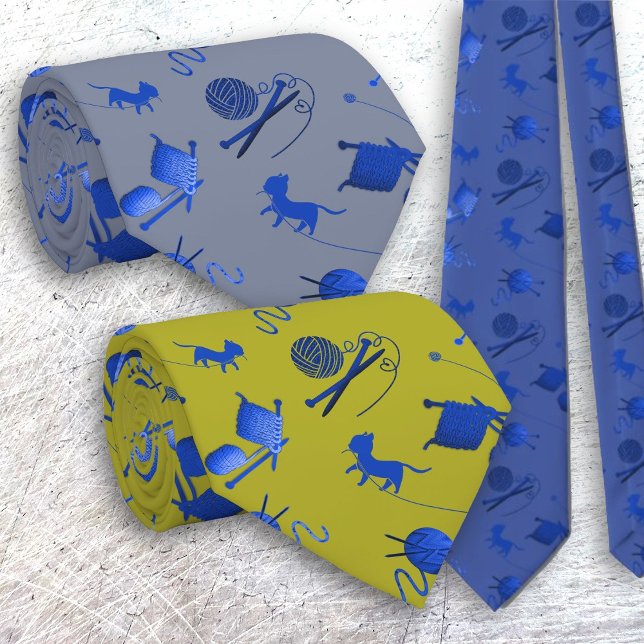 Knitters Cravate Aiguilles en fil Chats Motif bleu (Créateur téléchargé)