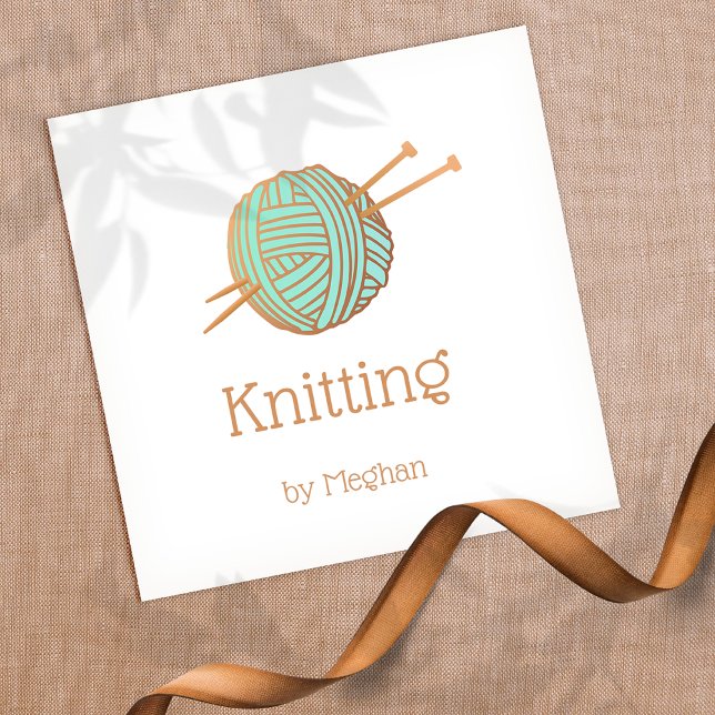 Knitters Knitting Yarn Ball Logo Quadratische Visitenkarte (Von Creator hochgeladen)