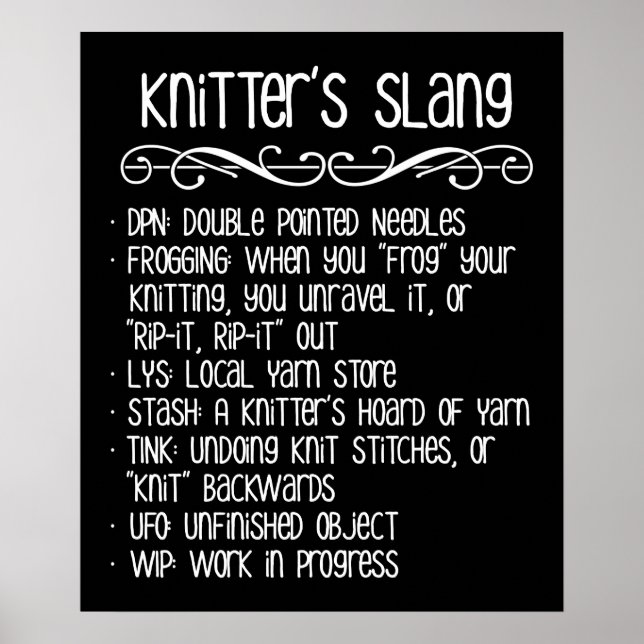 Knitters Slang Funny Knitting Poster (Vorne)