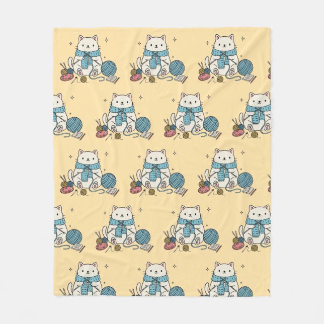 Knitting Crochet Cat Paws Pastel Pattern Cozy Fleecedecke (Vorderseite)