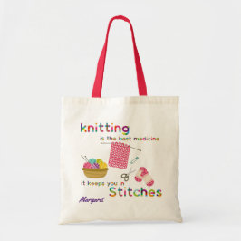 Knitting is the Best Medicine Rainbow Quote Pink Tragetasche
