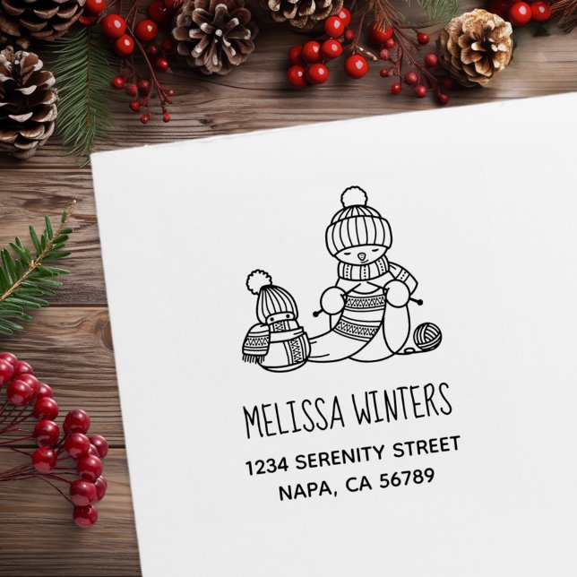 Knitting Snowman in Knitted Hat and Scarf Address Gummistempel (Von Creator hochgeladen)