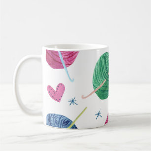 Knitting Thema, Wasserfarbe nahtlose Muster. Kaffeetasse