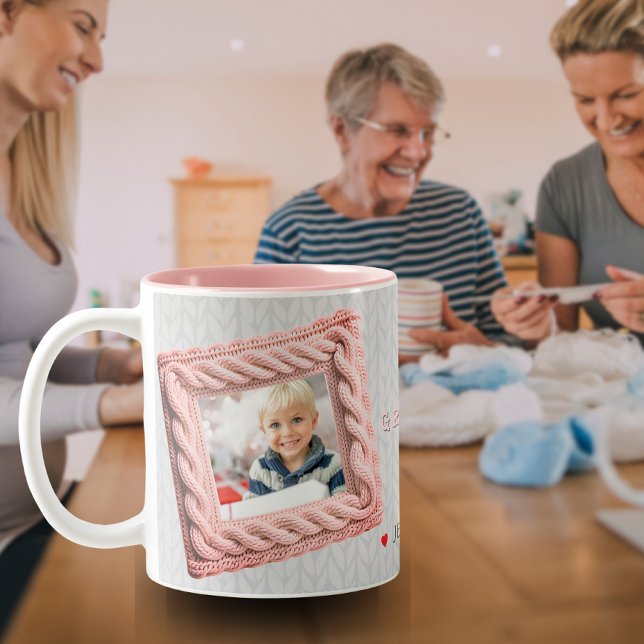 Knitwear Rahmen Liebe Sie Oma 2-Foto Kaffee Tasse (Knitwear Frame Love you Grandma 2-Photo Coffee Mug)