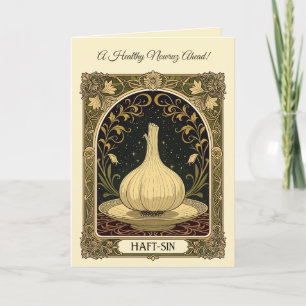 Knoblauch der Gesundheit Haft-Sin Nowruz-Tradition Karte