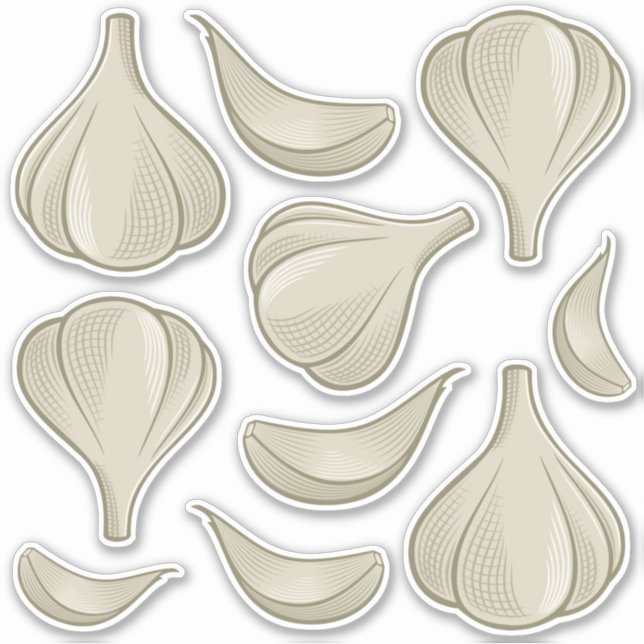 Knoblauch-Holzschnitt-Symbol-Aufkleber-Set Aufkleber (Vorderseite)