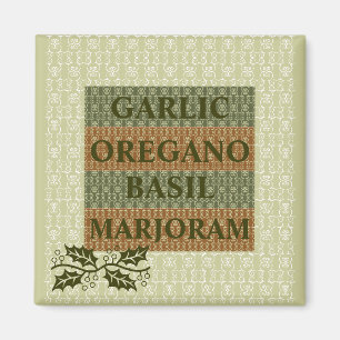 KNOBLAUCH, OREGANO, BASILIKUM, MAGNET