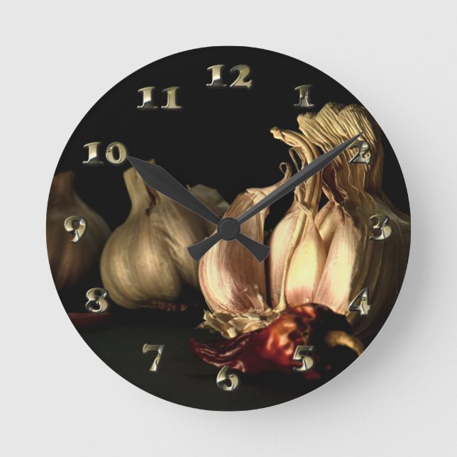 Knoblauch und Chili Pfeffer Runde Wanduhr (Vorderseite)