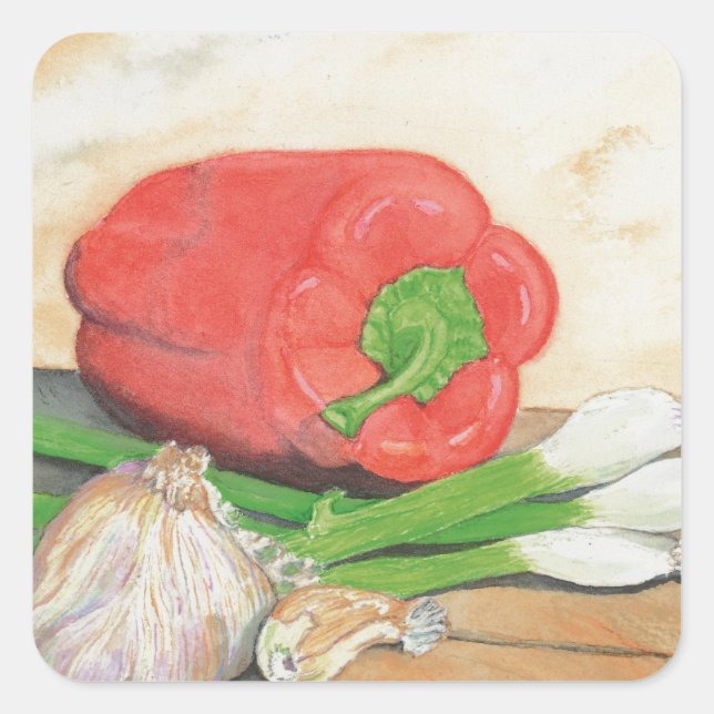 Knoblauch, Zwiebeln und Pfeffer Quadratischer Aufkleber (Vorderseite)