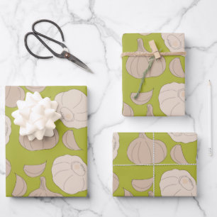 Knoblauchmuster - Knoblauchzehe und Bulle Geschenkpapier Set