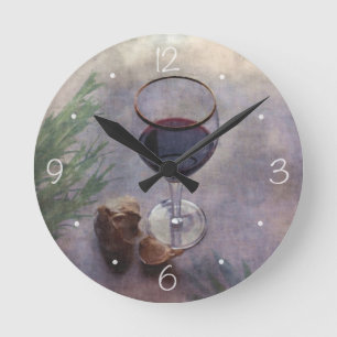 Knoblauchwein und Krautuhr Runde Wanduhr