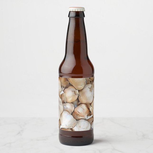 Knoblauchzwiebeln Kunstschwarze Kontur Kunst Bierflaschenetikett (Vorderseite)