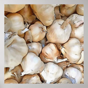 Knoblauchzwiebeln Kunstschwarze Kontur Kunst Poster