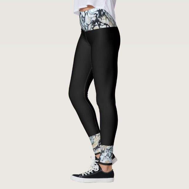 Knöchelgrenze Schwarz/Schwarz-weißes Abstraktes Oh Leggings (Links)