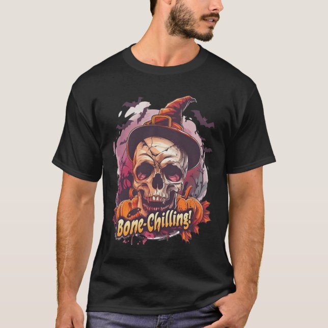 Knöchelschädel & Kürbiskürbis Halloween T-Shirt (Vorderseite)