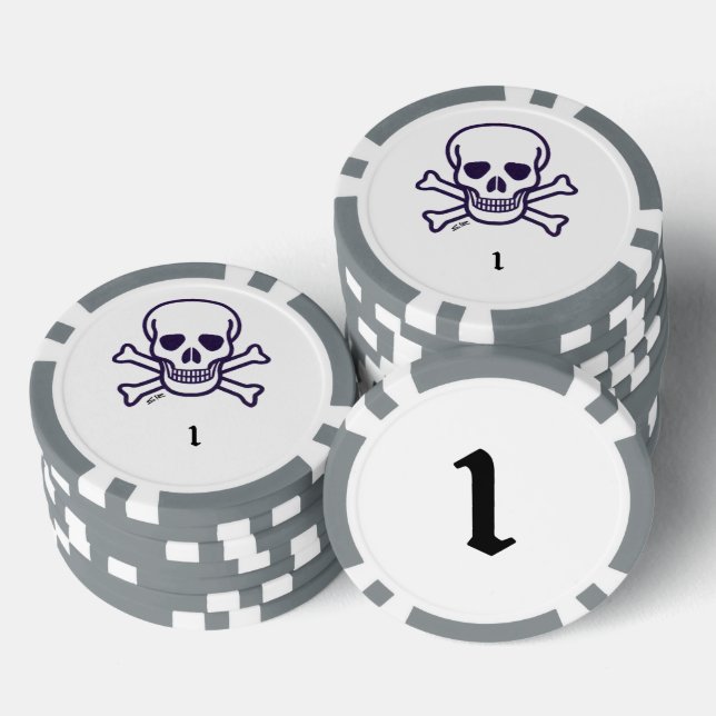 Knochen 1 grauer gestreifter Poker-Chip Pokerchips (Stapel)