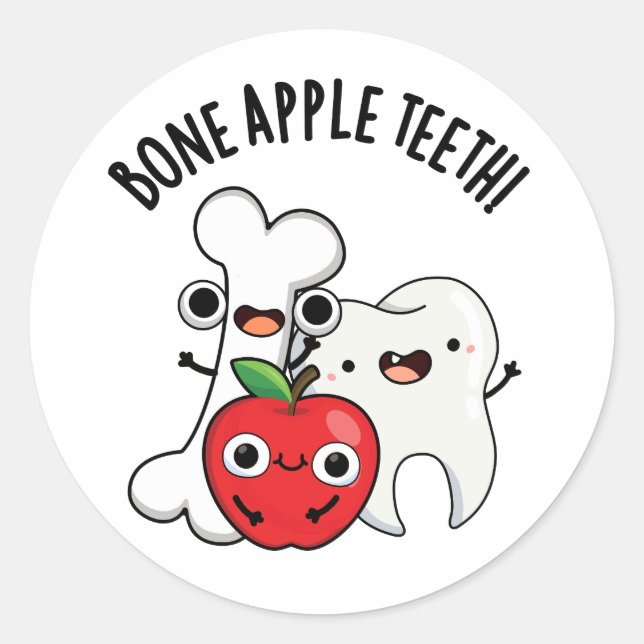 Knochen Apple Teeth Funny Bona Appetit Pub Runder Aufkleber (Vorderseite)