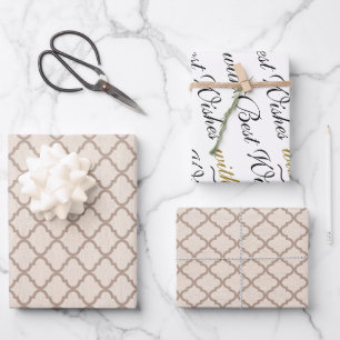 Knochen/Beige marokkanisches Gitter Beste Wünsche Geschenkpapier Set