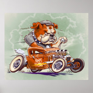 Knochen Brigade - Bulldog im Frisierte Auto - Cart Poster
