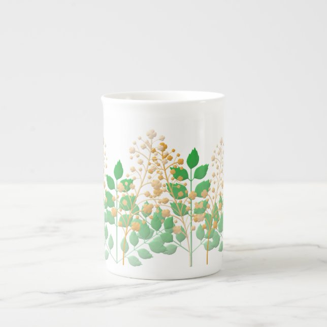 Knochen-China-Cup-Geschenk mit Blume und Blätter Prozellantasse (Vorderseite)
