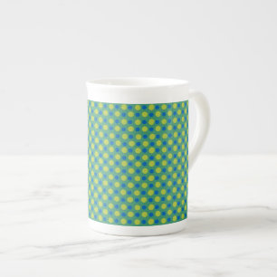 Knochen-China-Tasse, blaue und grüne Polka-Punkte Prozellantasse