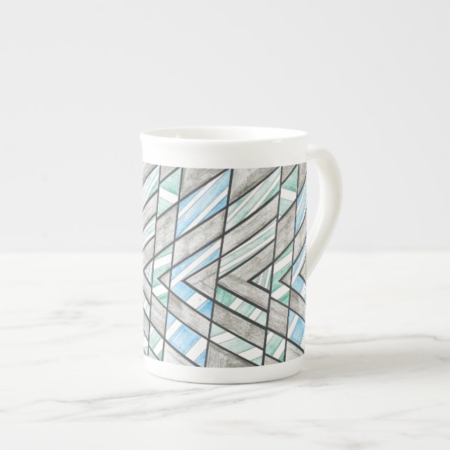 Knochen-China-Tasse: Gestreiftes v-Motiv Prozellantasse (Vorderseite Rechts)