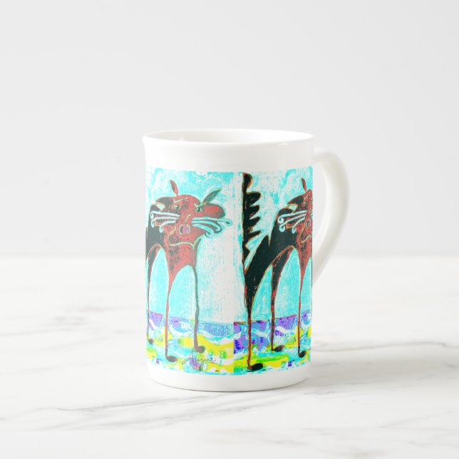 Knochen-China-Tasse Meow-Schreckens-Katze helles Prozellantasse (Vorderseite Rechts)