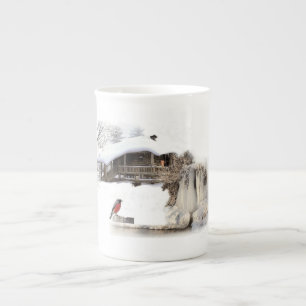 Knochen-China-Tasse mit Rotkehlchenentwurf Prozellantasse
