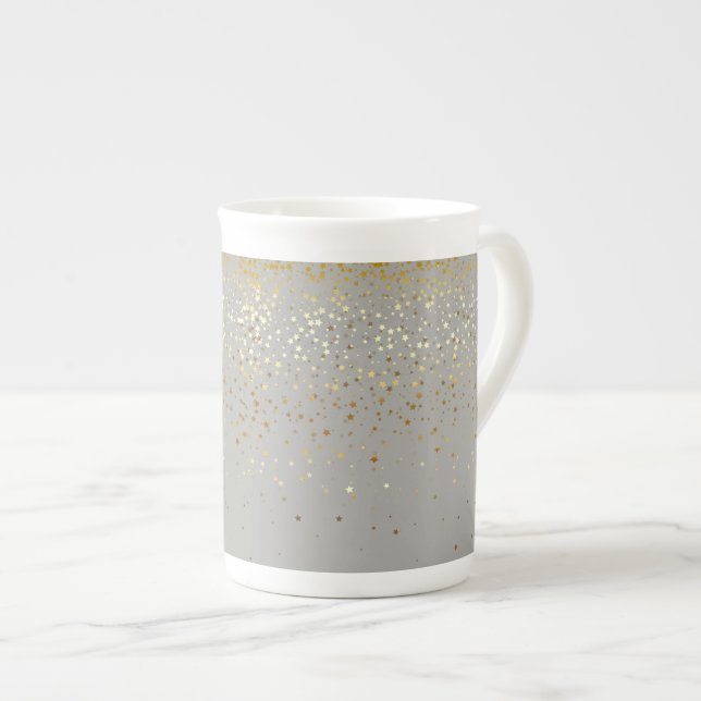 Knochen-China Tasse-Petite Golden Stars-Gray Prozellantasse (Vorderseite Rechts)