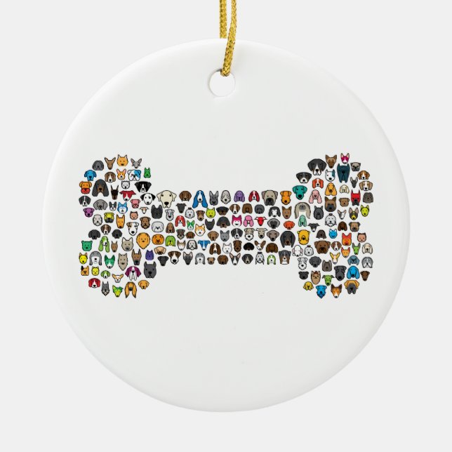 KNOCHEN HundeCartoon Keramik Ornament (Vorne)