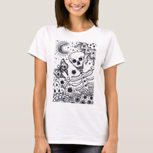 KNOCHEN IM GARTEN SKELETT, VOLKSKUNST MOND, MOTTE T-Shirt