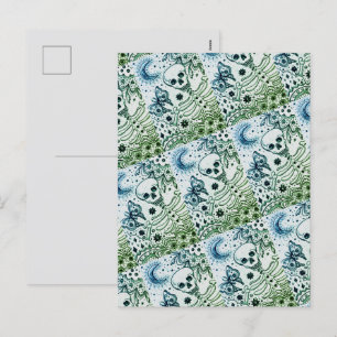 KNOCHEN IM GARTENSKELETON, FOLK ART MOON MOTH FEIERTAGSPOSTKARTE