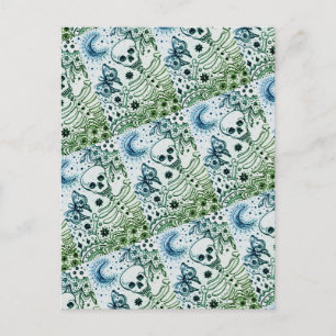 KNOCHEN IM GARTENSKELETON, FOLK ART MOON MOTH FEIERTAGSPOSTKARTE