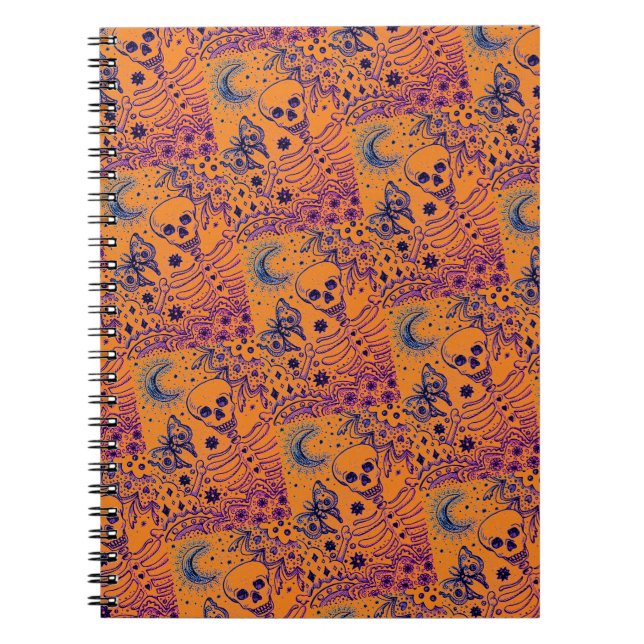 KNOCHEN IM GARTENSKELETON, FOLK ART MOON, MOTH NOTIZBLOCK (Vorderseite)