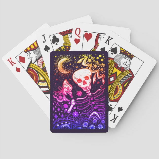 KNOCHEN IM GARTENSKELETON, FOLK ART MOON, MOTH SPIELKARTEN (Rückseite)