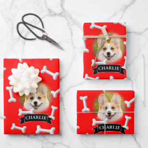 Knochen Muster Hund Individuelle Name Geschenkpapier Set