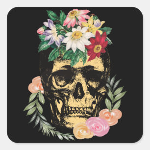 Knochen und Blume Quadratischer Aufkleber