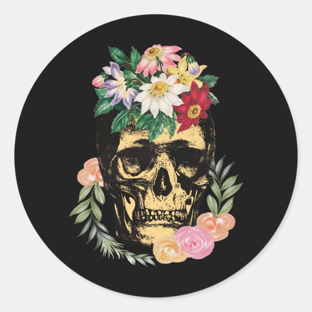 Knochen und Blume Runder Aufkleber (Vorderseite)