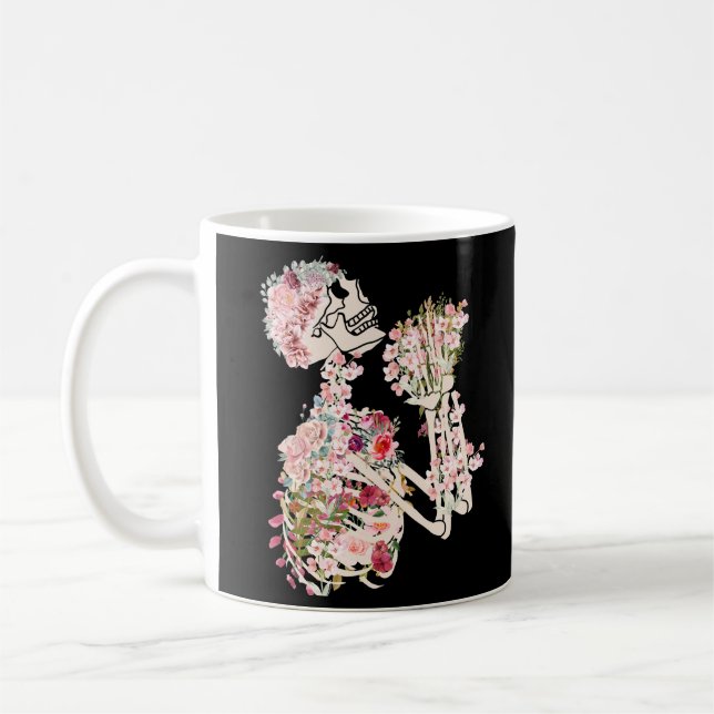 Knochen und Botanikskelett und Blume Kaffeetasse (Links)
