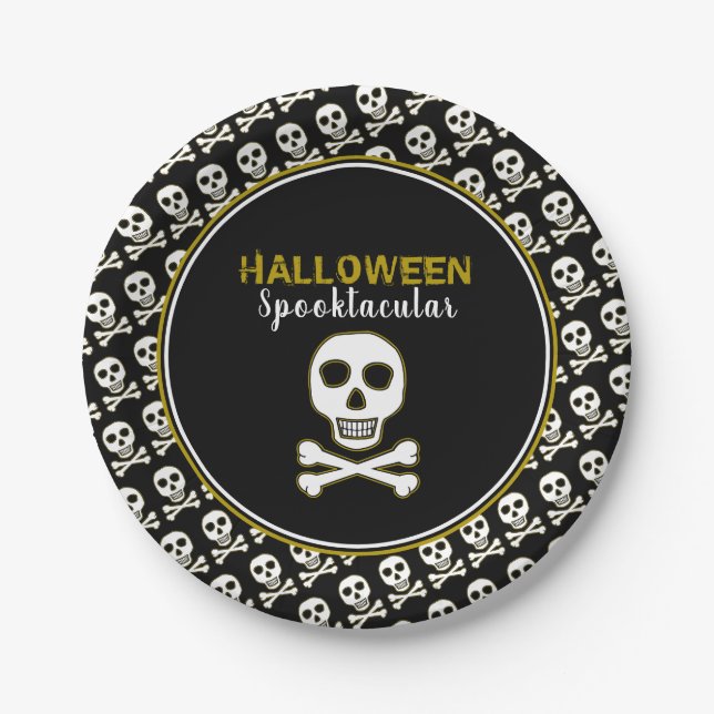 Knochen und Knochen, Gold, Halloween-Party Pappteller (Vorderseite)