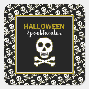 Knochen und Knochen, Gold, Halloween-Party Quadratischer Aufkleber