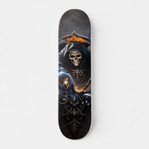 Knochen und Magie, Skelett mit den mystischen Würf Skateboard