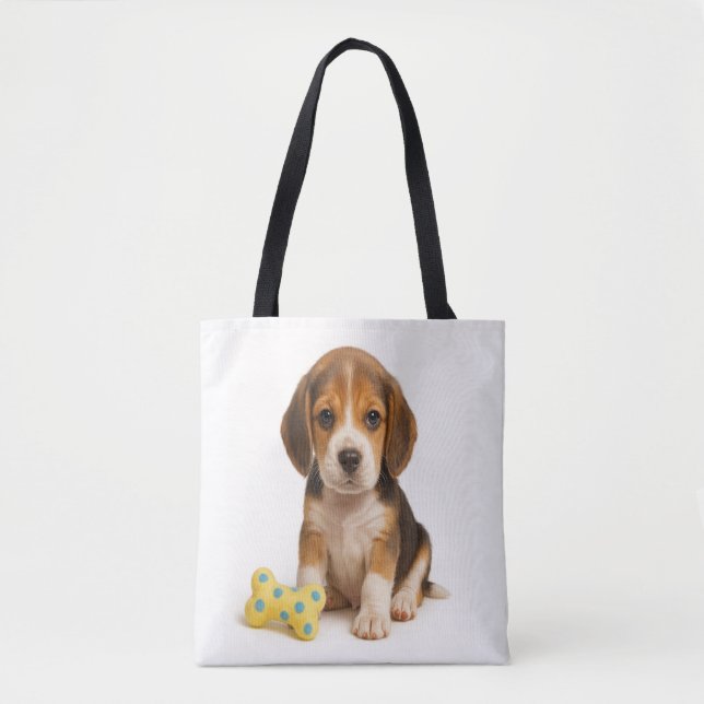 Knochen zum Wilden - Beagle Pup & Polka Dot Tasche (Vorderseite)