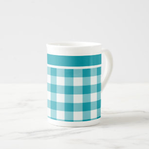 Knochenerobe Tasse, Aquamariner und weißer Karo Gi Prozellantasse