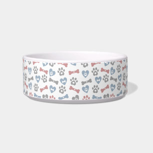 Knochenknochen Paws und Herz blaurosa graues Muste Napf