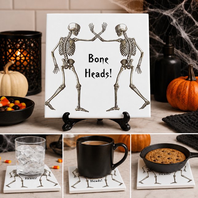 Knochenköpfe Skeleton Halloween Tile Fliese (Bone Heads Skeleton Halloween Tile)