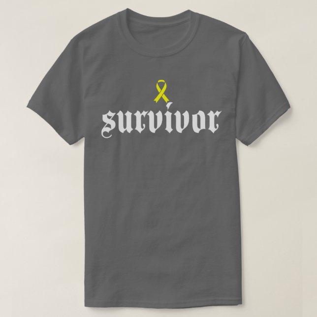Knochenkrebs-Bewusstseinsüberlebende Gelbe Ribbon- T-Shirt (Design vorne)