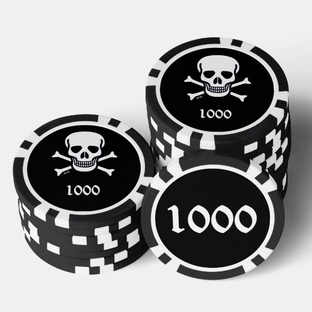 Knochenstück schwarz 1000 gestreifter Poker-Chip Pokerchips (Stapel)