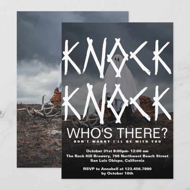 Knock Knock Who's Foto Halloween Einladung (Vorne/Hinten)