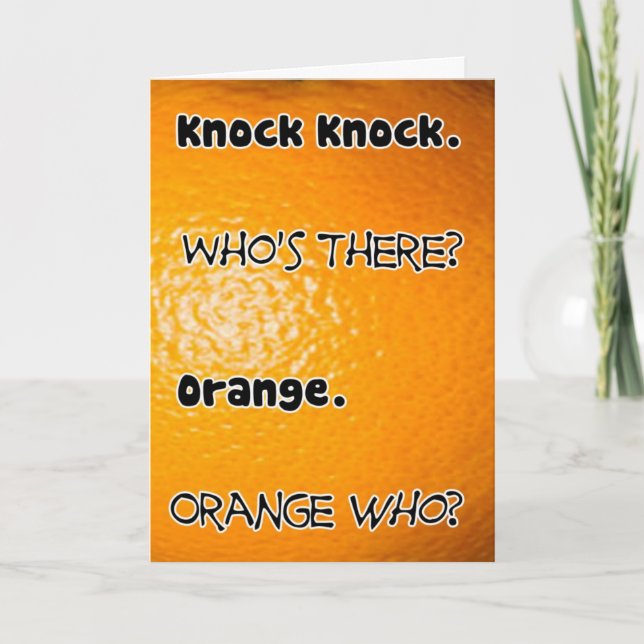 Knock Qui est là Orange carte d'anniversaire (Devant)